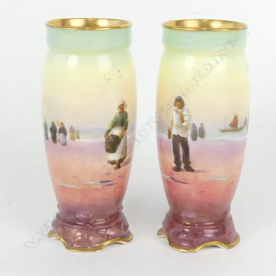 A pair of Royal Doulton miniature vases painted by Harry Allen