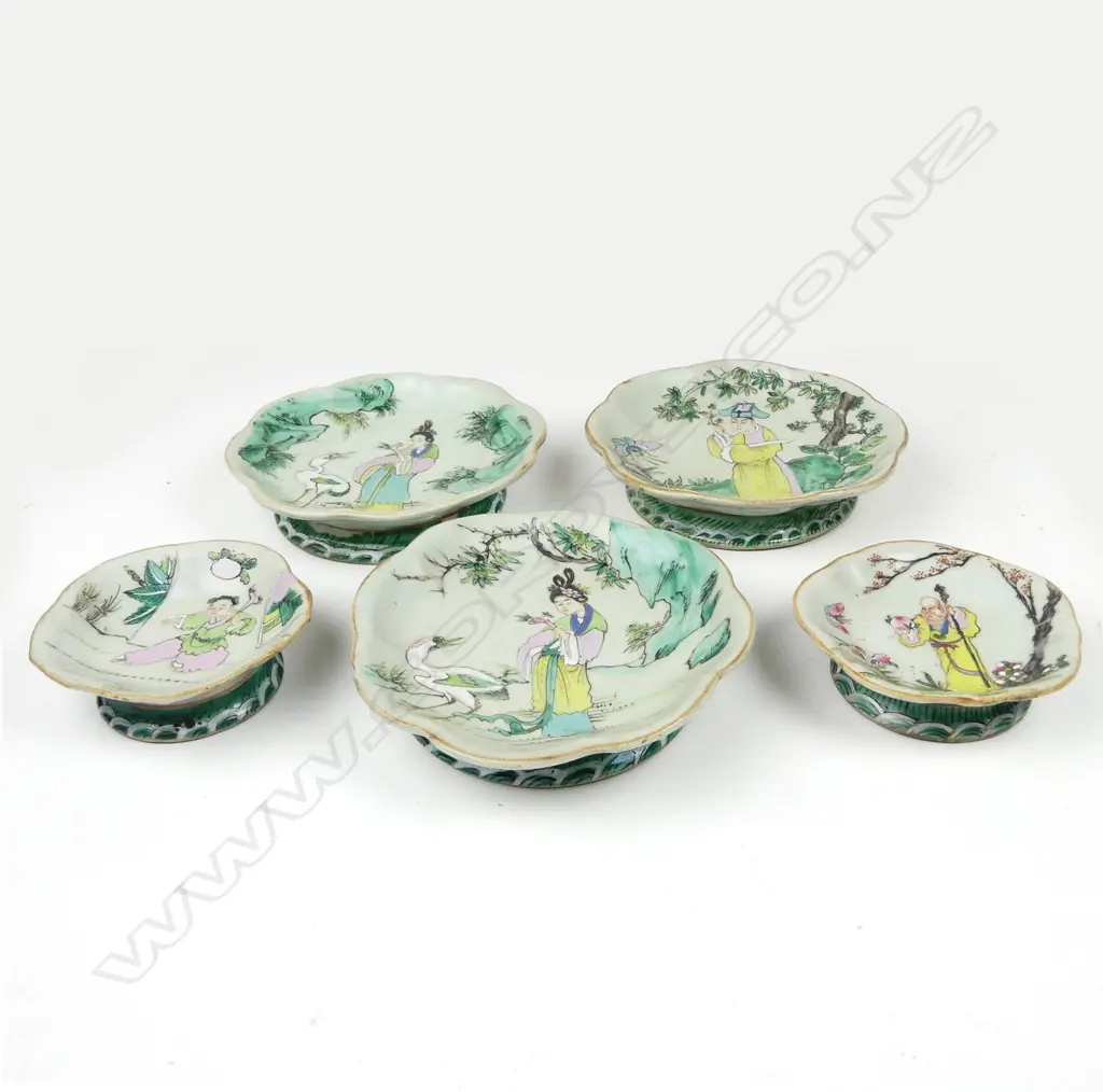 Five early 20thC Chinese porcelain footed dishes Image 1++