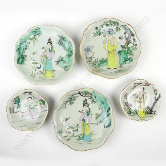 Five early 20thC Chinese porcelain footed dishes