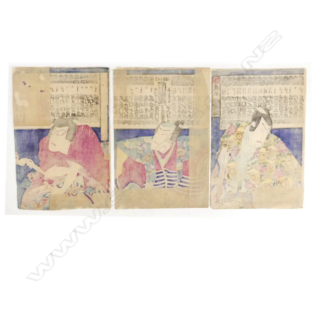 A triptych ukiyo-e woodblock by Utagawa Kunichika Image 1++