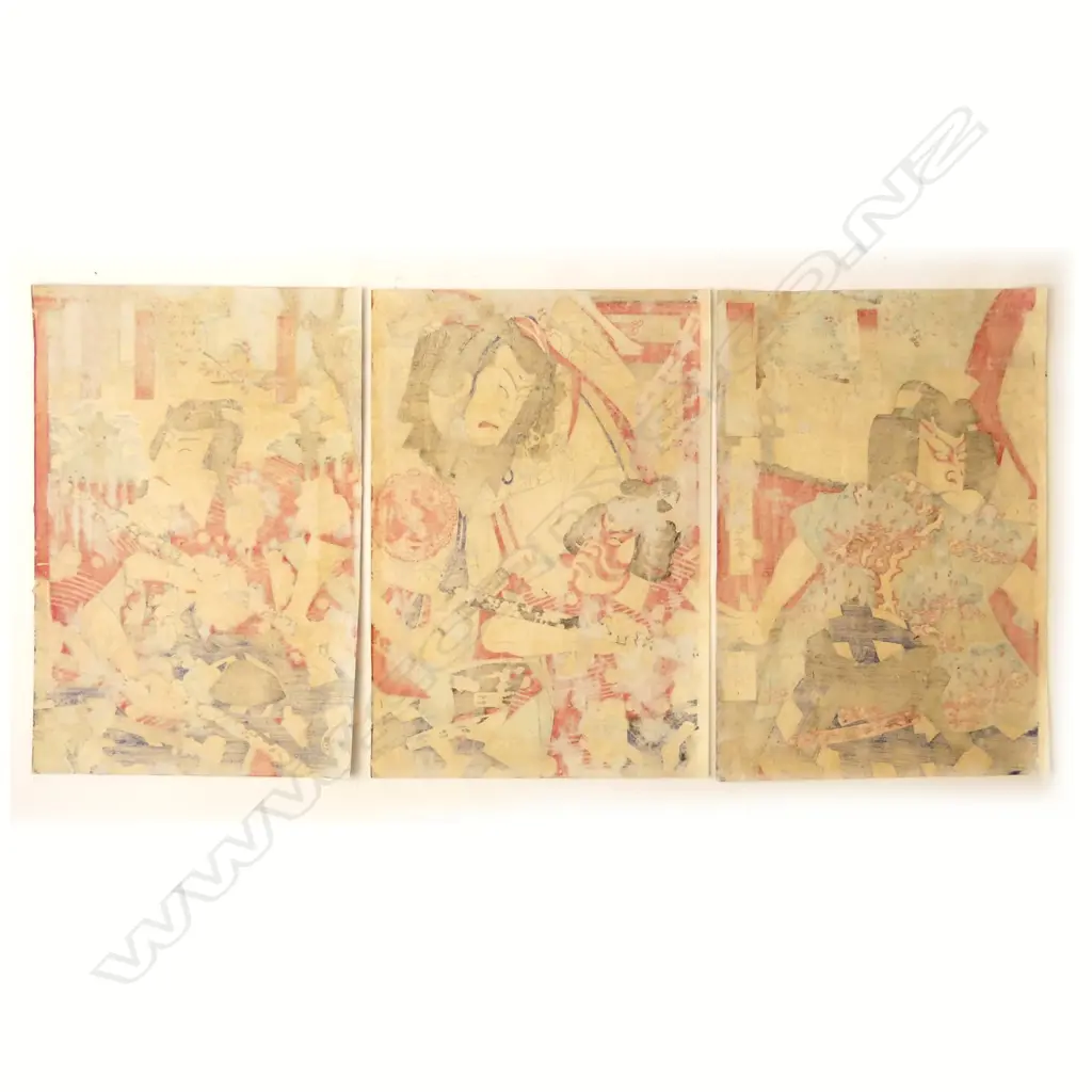 A triptych ukiyo-e woodblock by Utagawa Kunichika Image 1++