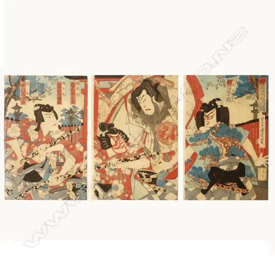 A triptych ukiyo-e woodblock by Utagawa Kunichika