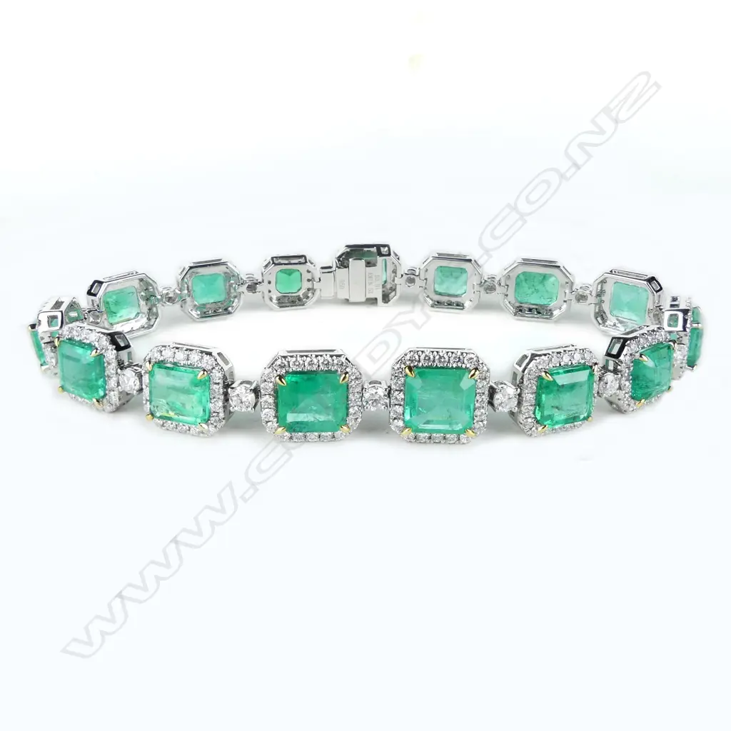 A platinum emerald and diamond bracelet Image 1++