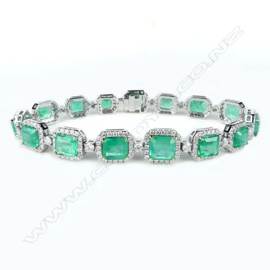 A platinum emerald and diamond bracelet