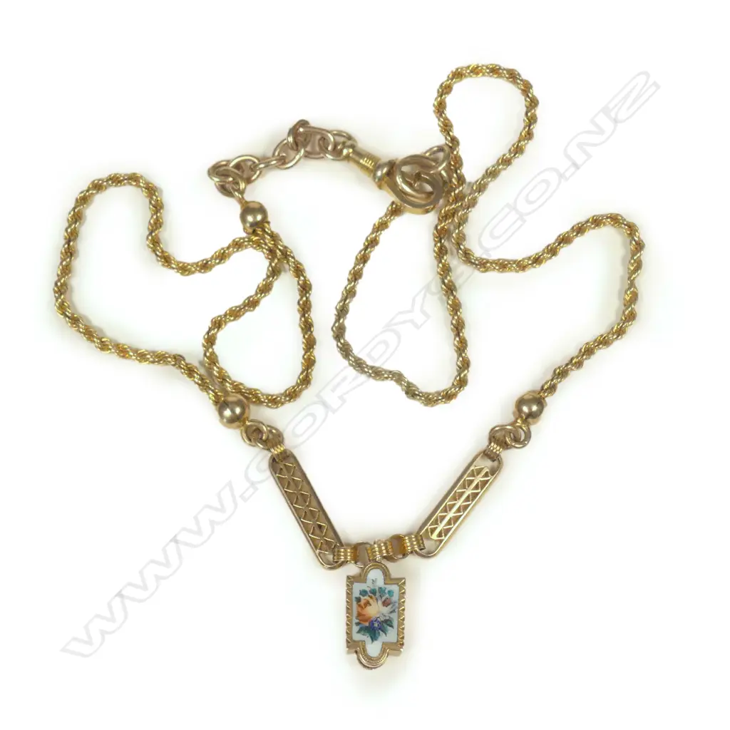 A late 19thC gold and enamel lady's necklace Image 1++