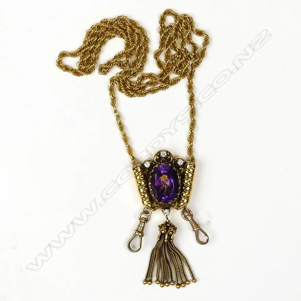 A 15ct gold amethyst and diamond necklace Image 1++