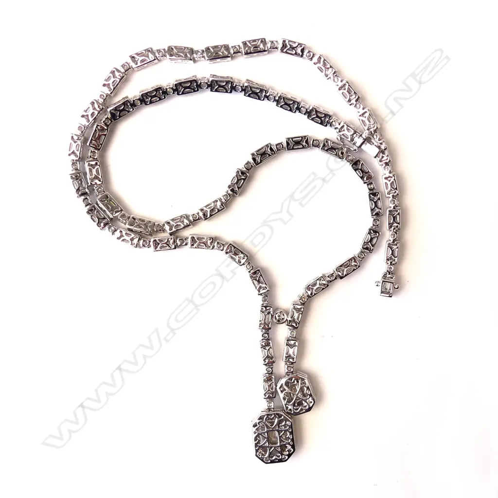 An 18ct white gold and multi diamond necklace Image 1++