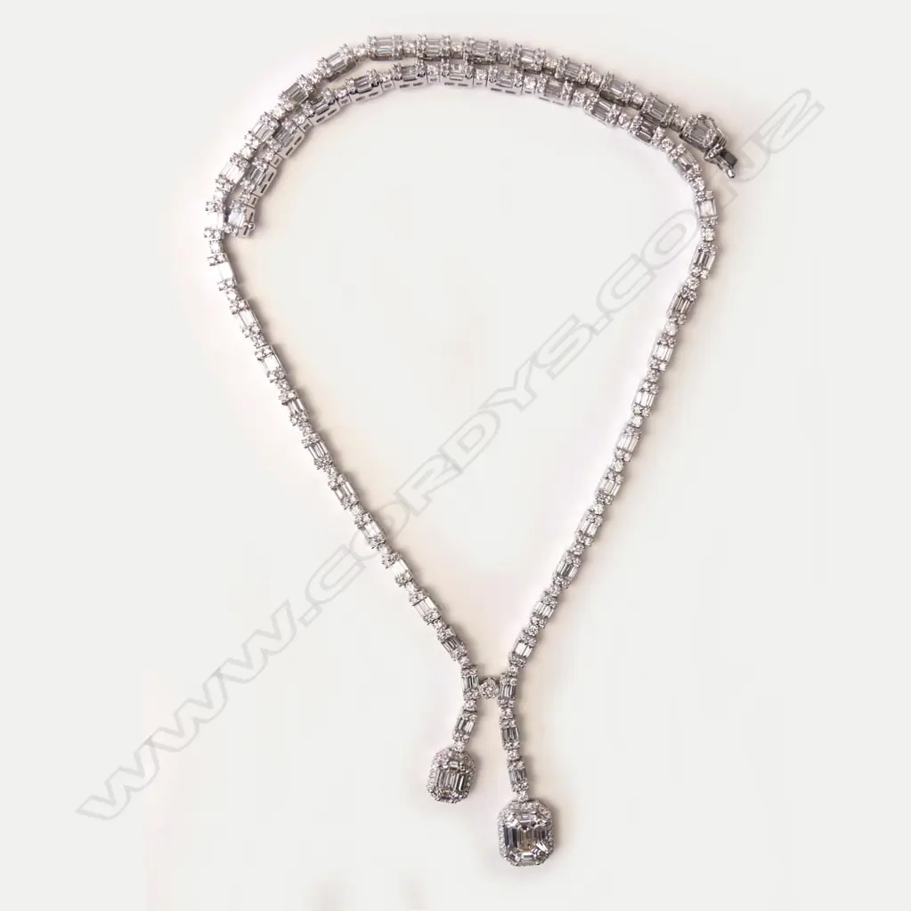 An 18ct white gold and multi diamond necklace Image 1++