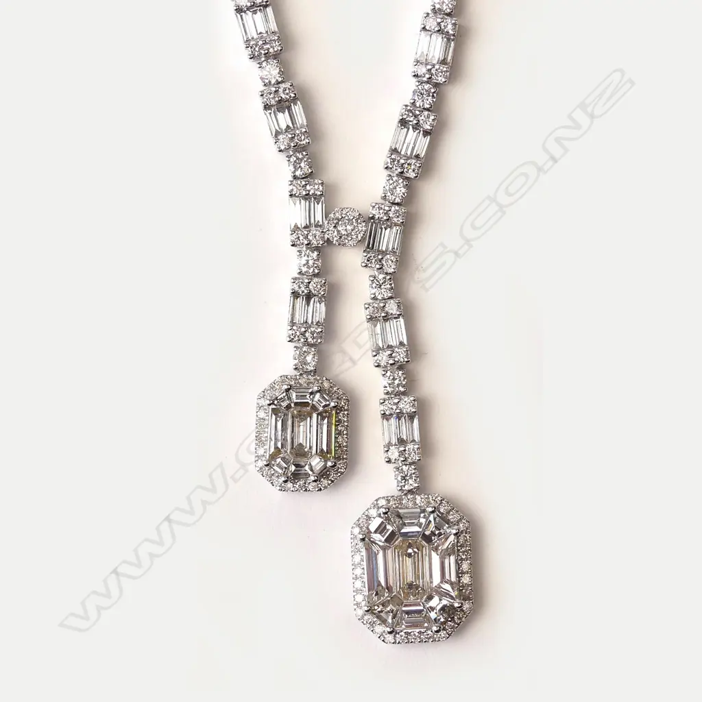 An 18ct white gold and multi diamond necklace Image 1++