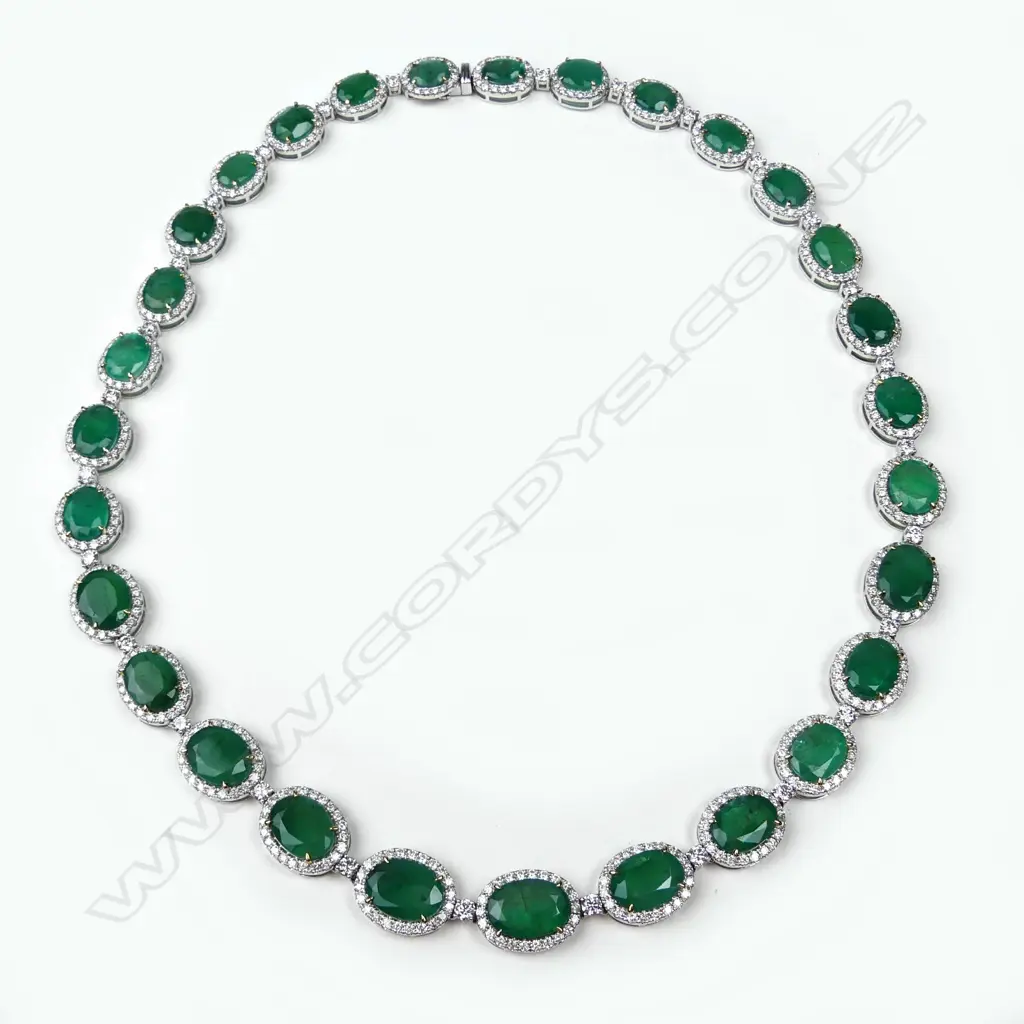 A platinum emerald and diamond necklace Image 1++