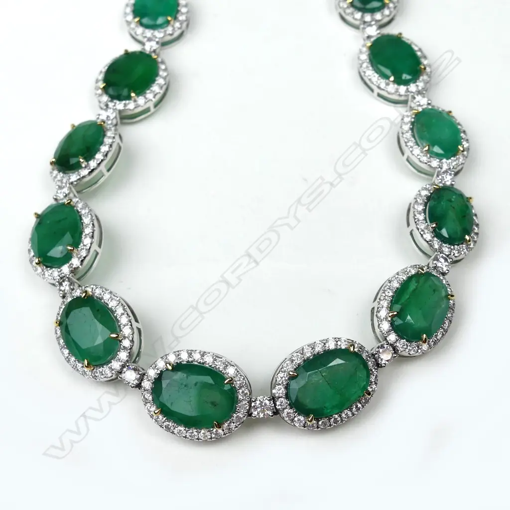 A platinum emerald and diamond necklace Image 1++