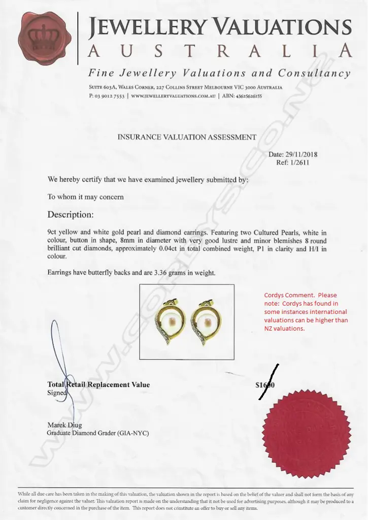 A pair of 9ct gold pearl and diamond earrings Image 1++