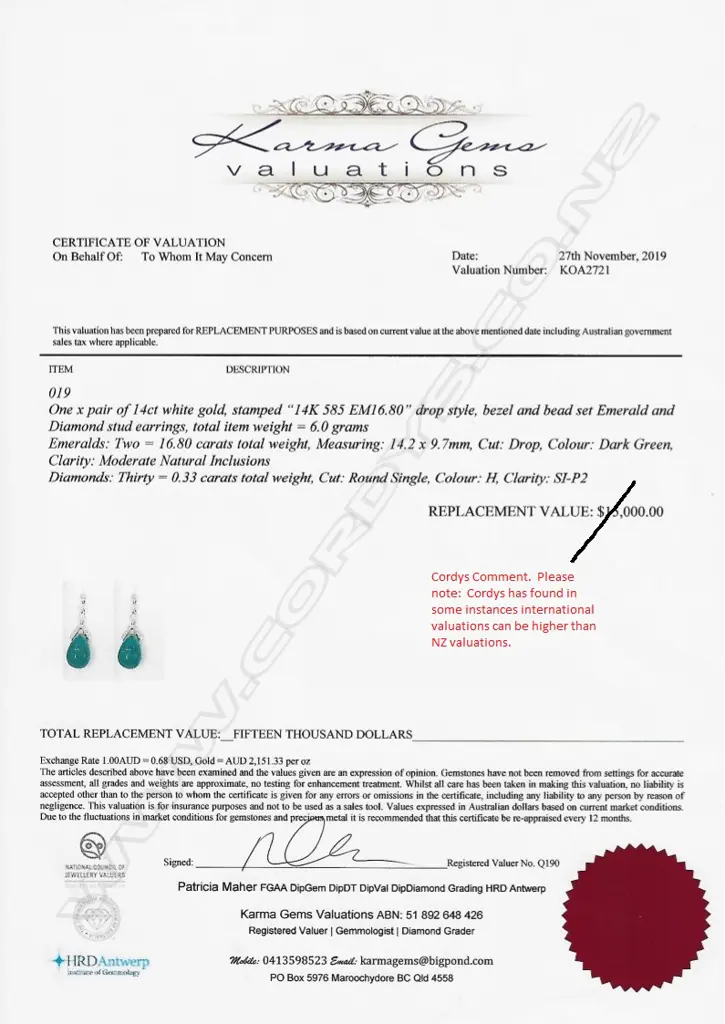 A pair of 14ct white gold emerald and diamond Art Deco style drop earrings Image 1++