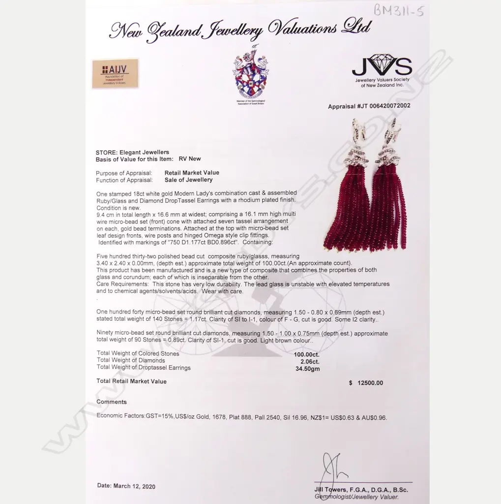 A pair of 18ct white gold diamond and ruby tassel earrings Image 1++