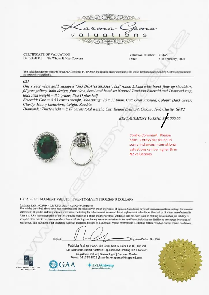 A 14ct white gold 8.55ct emerald and diamond ring Image 1++