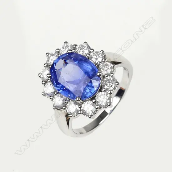 A 14ct white gold sapphire and diamond ring