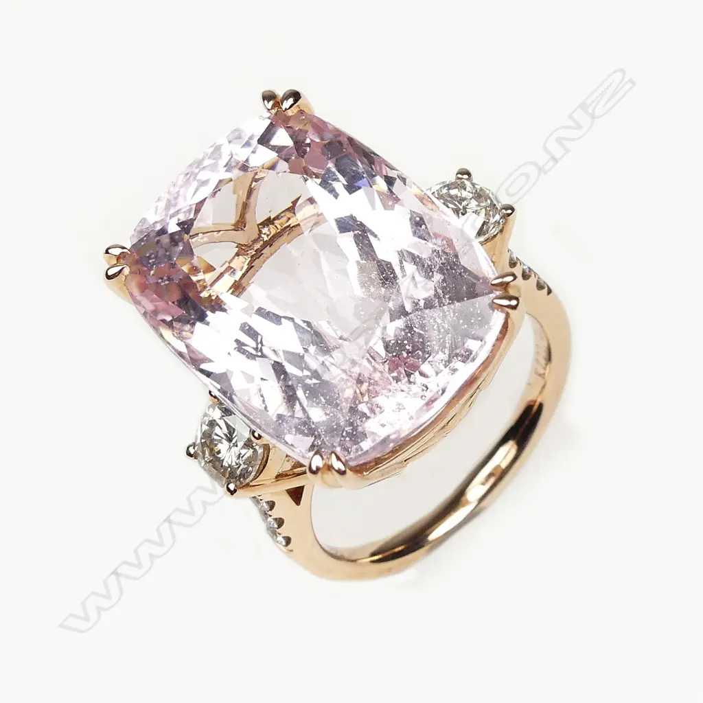 A 14ct rose gold 15.73ct kunzite and diamond ring Image 1++