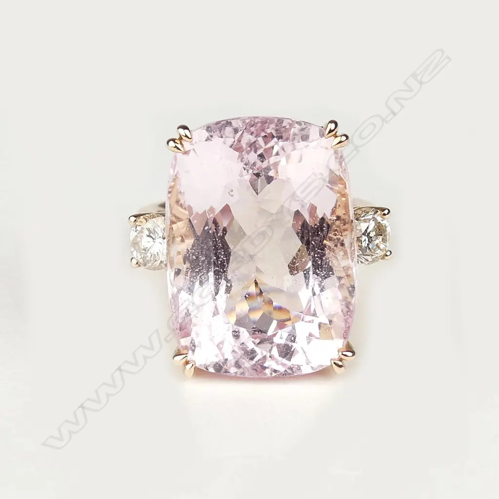 A 14ct rose gold 15.73ct kunzite and diamond ring Image 1++