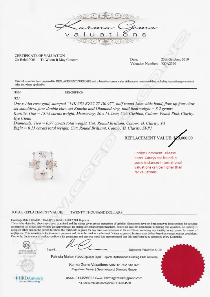 A 14ct rose gold 15.73ct kunzite and diamond ring Image 1++