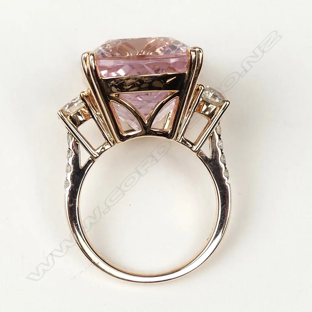 A 14ct rose gold 15.73ct kunzite and diamond ring Image 1++