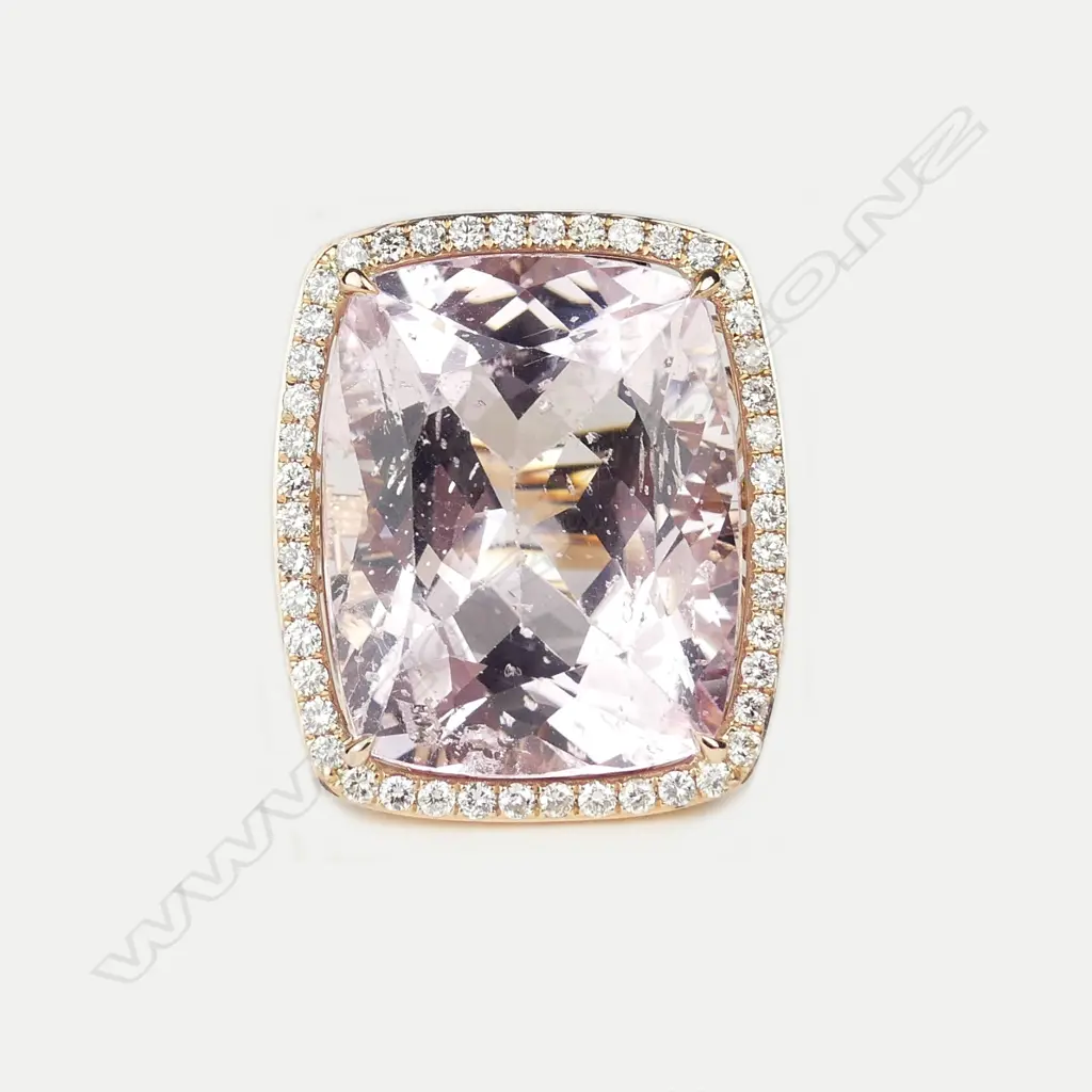 A 14ct rose gold 28.59ct kunzite and diamond cocktail ring Image 1++