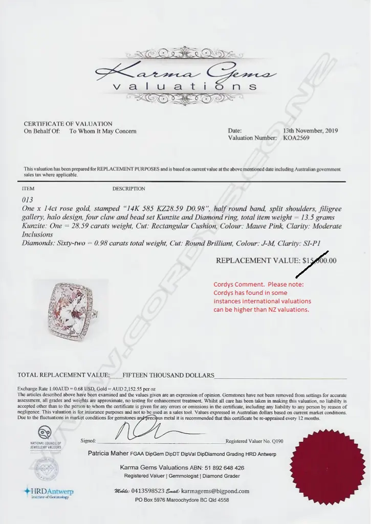 A 14ct rose gold 28.59ct kunzite and diamond cocktail ring Image 1++