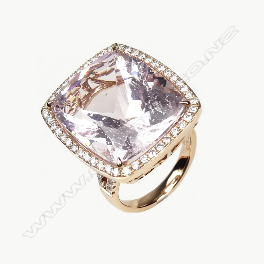 A 14ct rose gold 28.59ct kunzite and diamond cocktail ring Image 1++