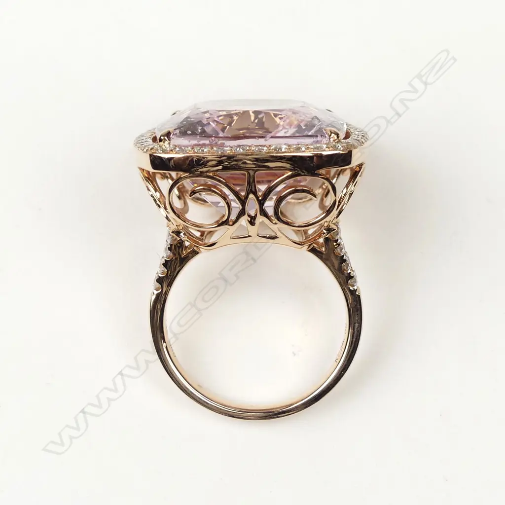 A 14ct rose gold 28.59ct kunzite and diamond cocktail ring Image 1++