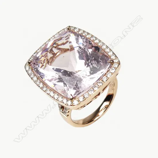 A 14ct rose gold 28.59ct kunzite and diamond cocktail ring