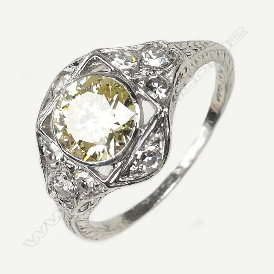 A platinum and 1.00ct diamond Art Deco style ring Image 1++