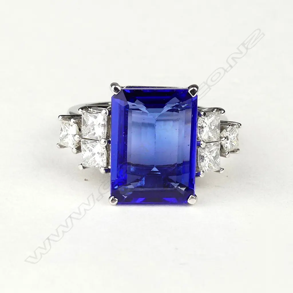 An 18ct white gold 5.90ct tanzanite and diamond cocktail ring Image 1++