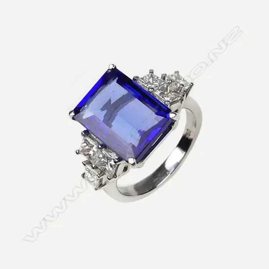 An 18ct white gold 5.90ct tanzanite and diamond cocktail ring