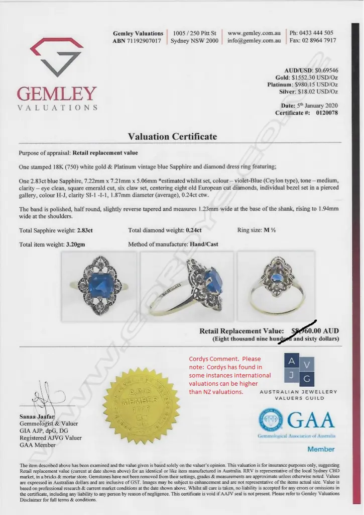 A vintage 18ct white gold and platinum sapphire and diamond ring Image 1++