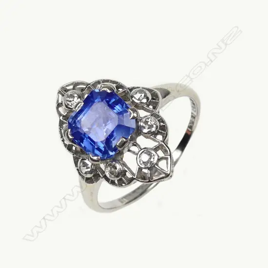 A vintage 18ct white gold and platinum sapphire and diamond ring