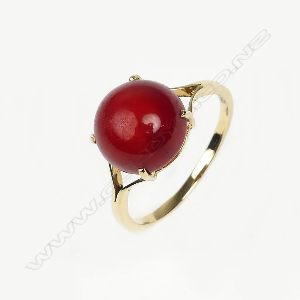 A 14ct. yellow gold and red coral dress ring Image 1++