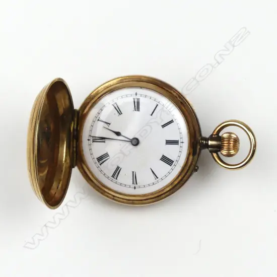 An early 20thC 14ct. yellow gold and enamelled lady's hunter pocket watch