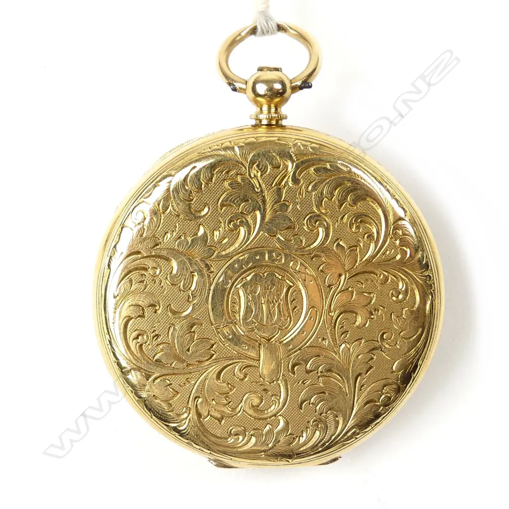 An 18ct. 19thC gent's open face pocket watch Image 1++