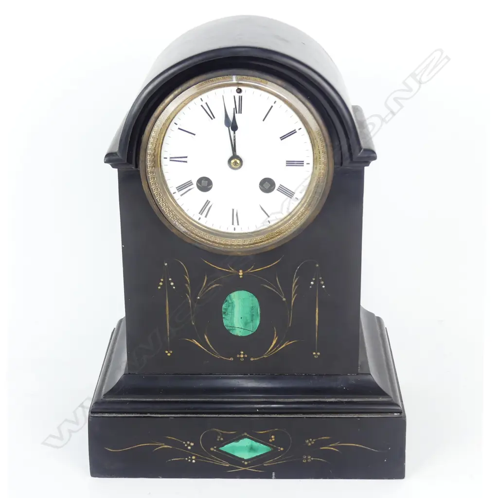 A late 19thC French black slate mantel clock Image 1++