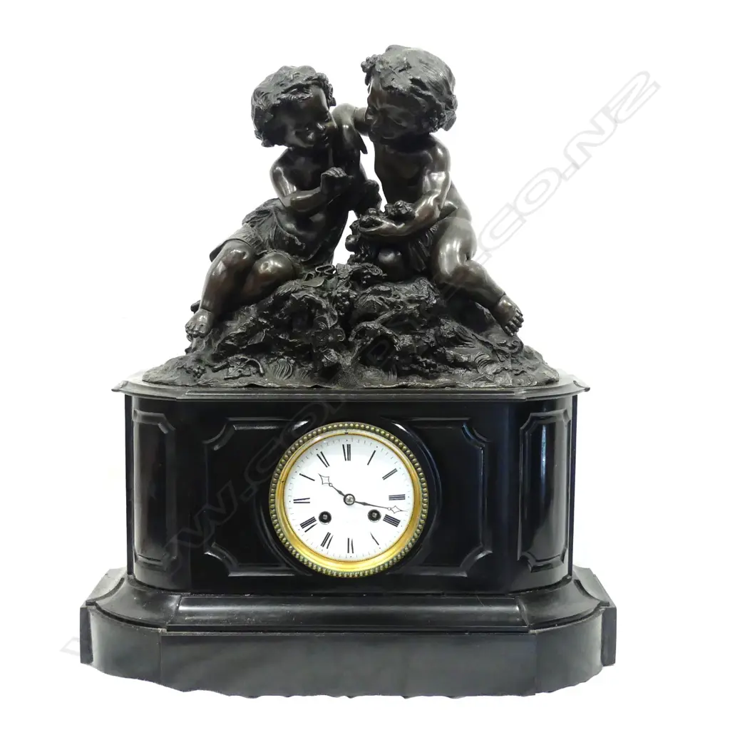 A Victorian black marble mantel clock Image 1++