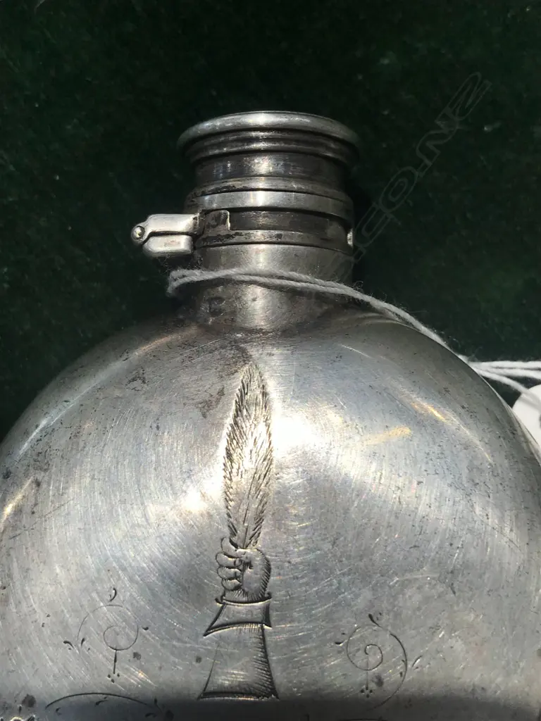 A Victorian hunting themed silver hip flask Image 1++