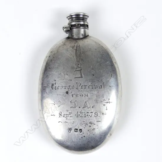 A Victorian hunting themed silver hip flask