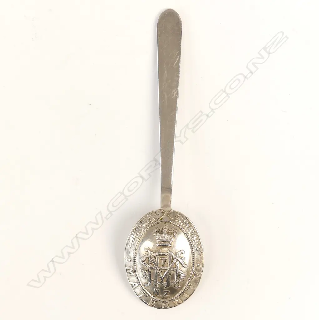 An unusual NZ silver presentation coffee spoon Image 1++