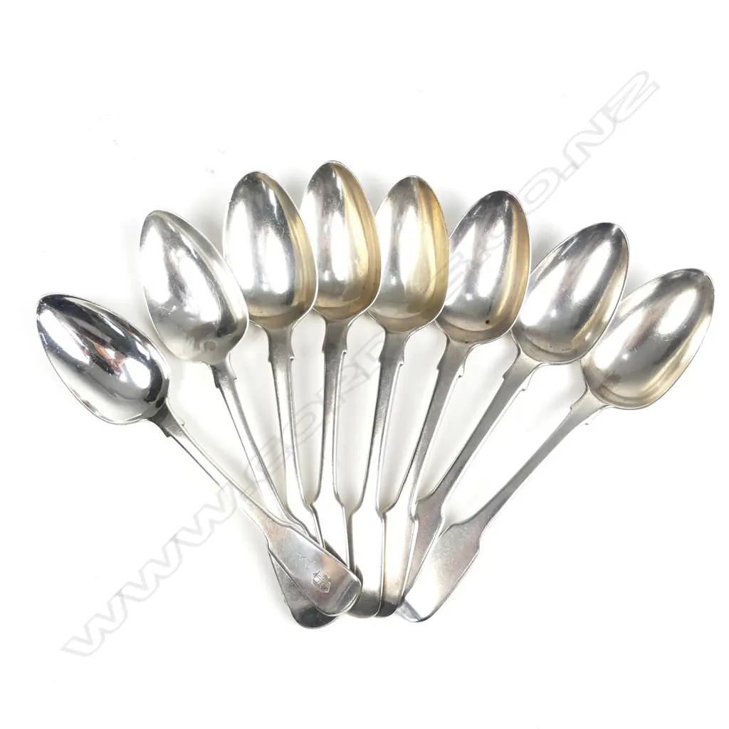 Seven William IV and one George IV silver dessert spoons Image 1++