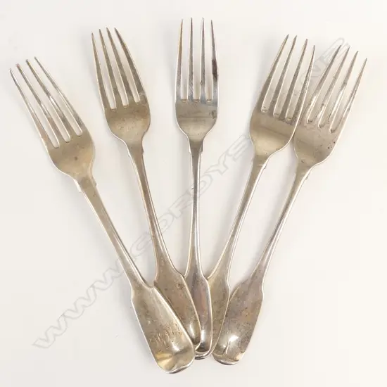 Five Georgian silver dessert forks
