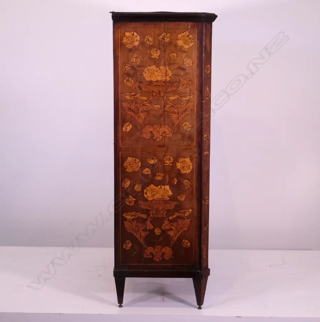 A 19thC continental marquetry inlaid mahogany secretaire a abattant Image 1++