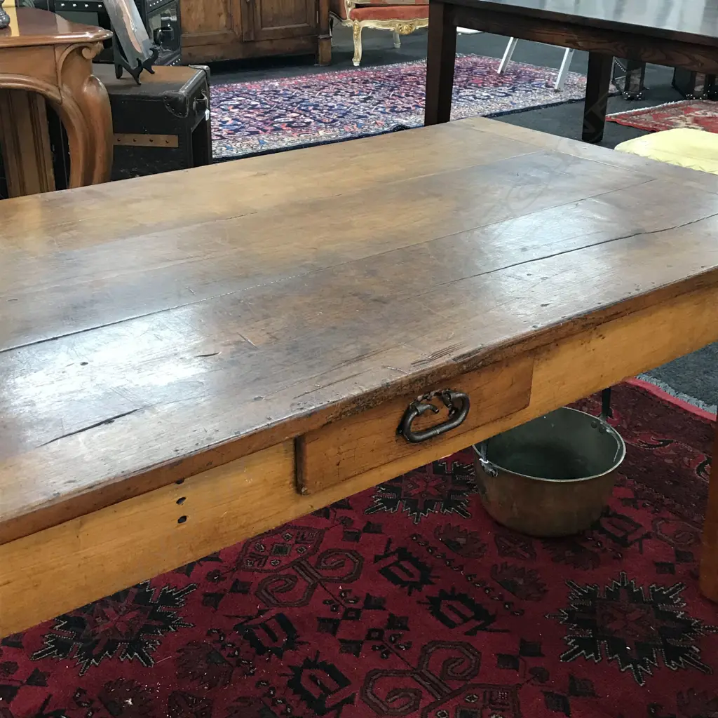 A good French 19thC fruitwood dining table Image 1++