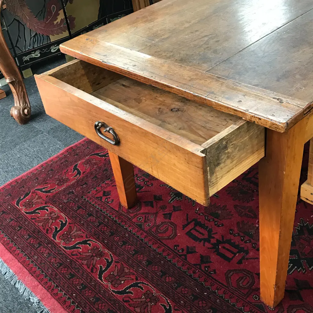 A good French 19thC fruitwood dining table Image 1++