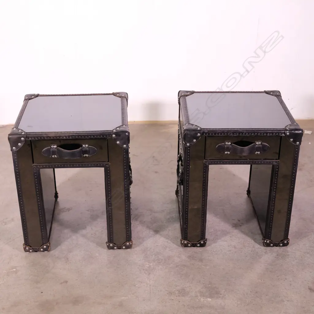 A pair of contemporary designer (Tiquila Kola) black mirrored bedside cabinets Image 1++