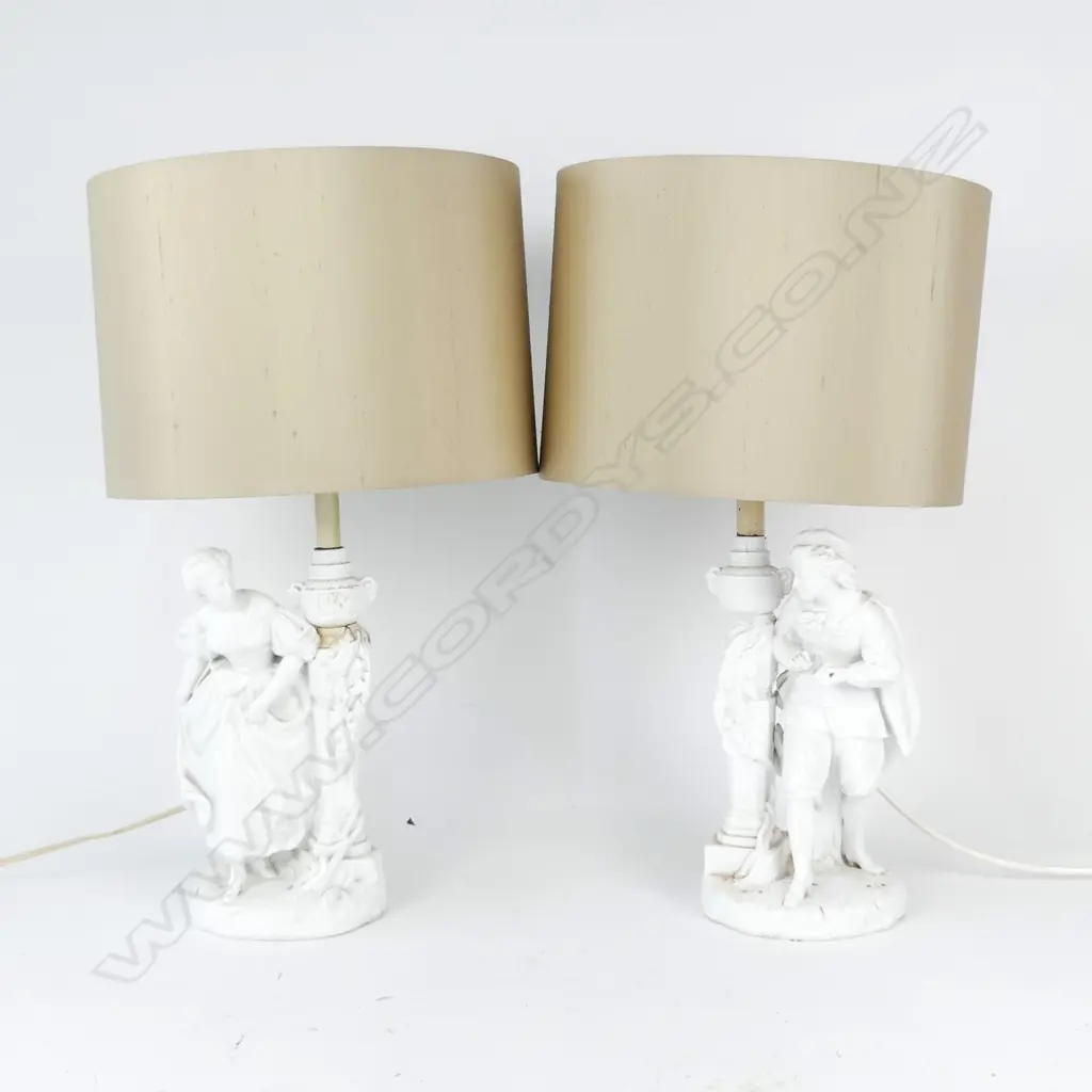 A pair of 19thC French white porcelain table lamps Image 1++