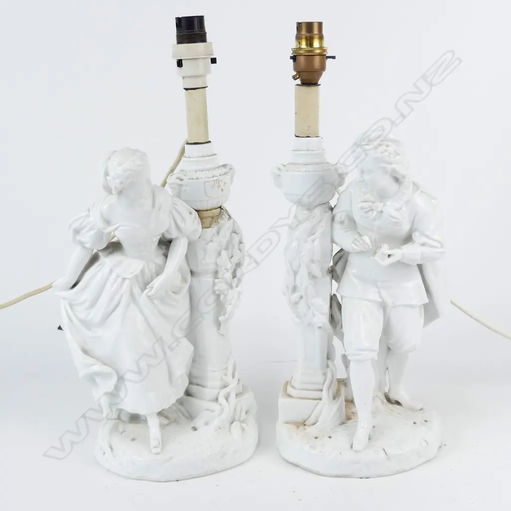 A pair of 19thC French white porcelain table lamps Image 1++